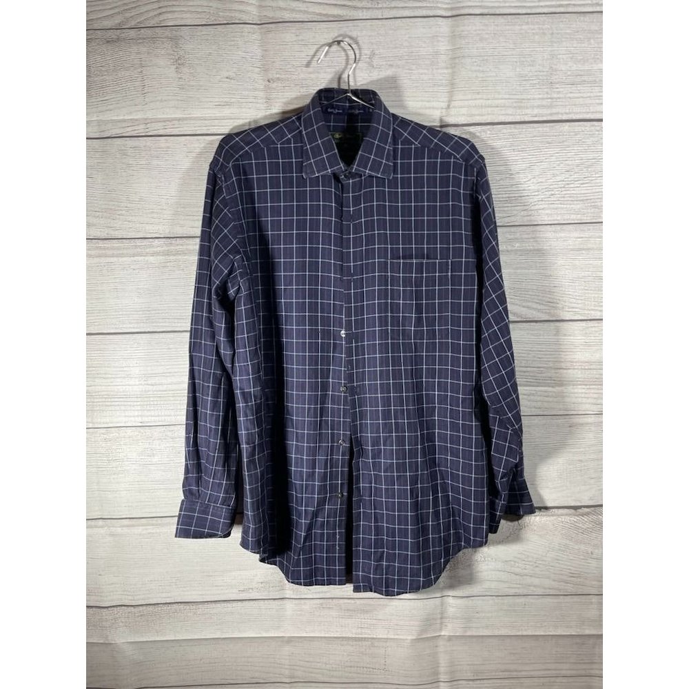 Bobby Jones - Men's Blue/White/Tan - Window Pane Long Sleeve Button Up - Size M